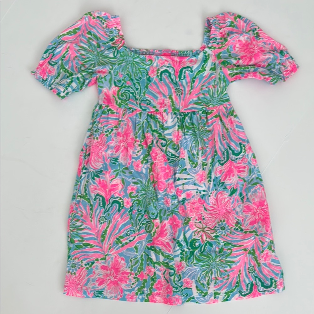 NWT Lilly Pulitzer Kids mini Delaney Dress Amalfi Blue Leaf it Wild Small